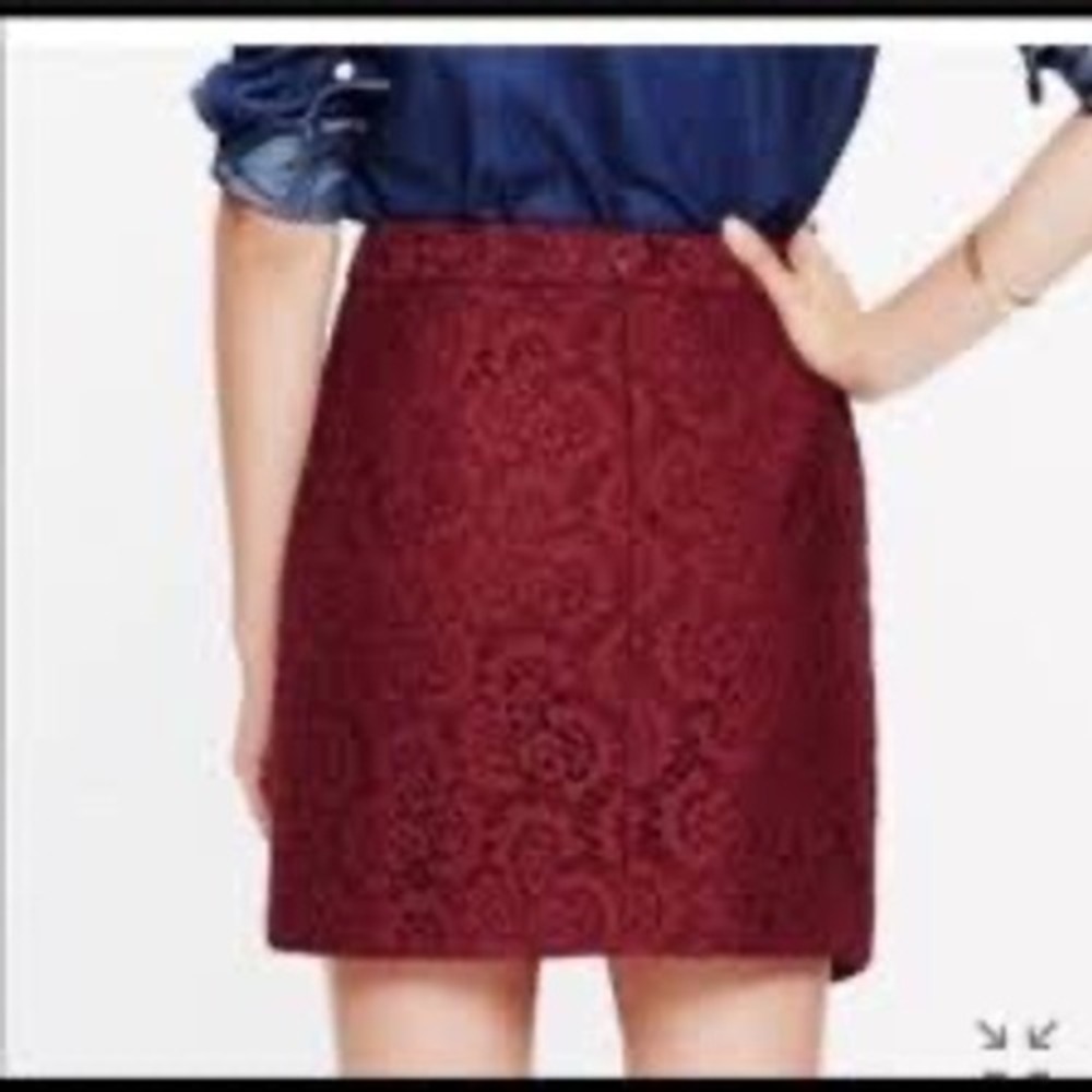 Madewell‎ Burgundy Floral Lace Asymmetrical Wrap Mini Skirt Wine Red size 2 - Picture 2 of 9